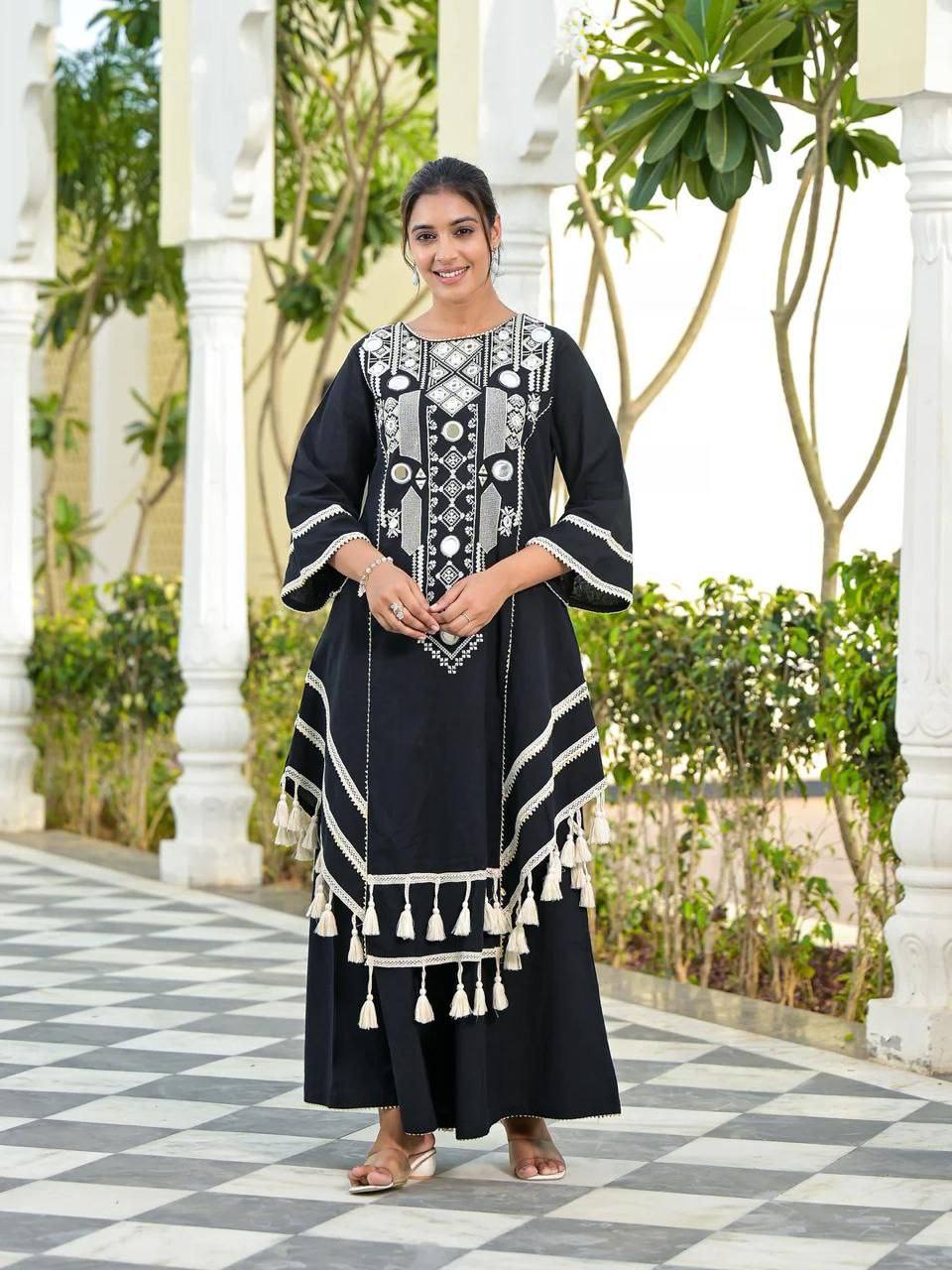 REYON COTTON MIRROR WORK KURTI PLAZO