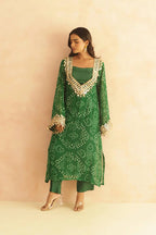 three piece mirrorwork kurti with pent