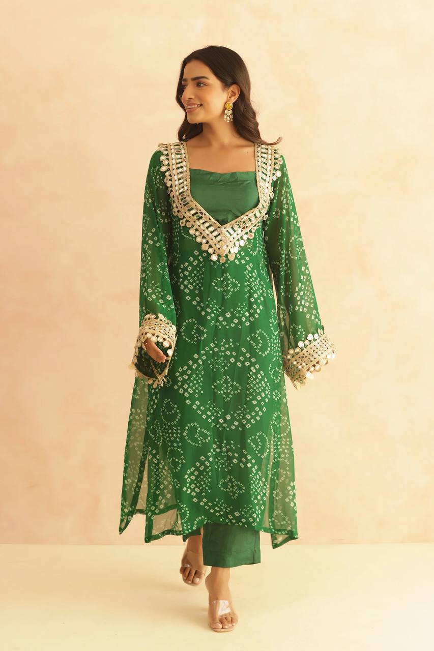 three piece mirrorwork kurti with pent