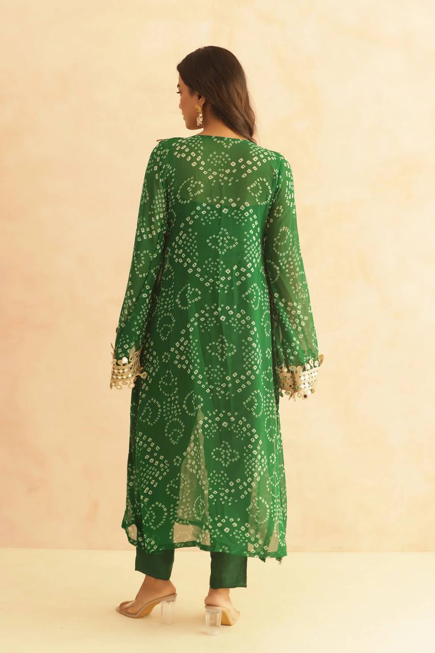 three piece mirrorwork kurti with pent
