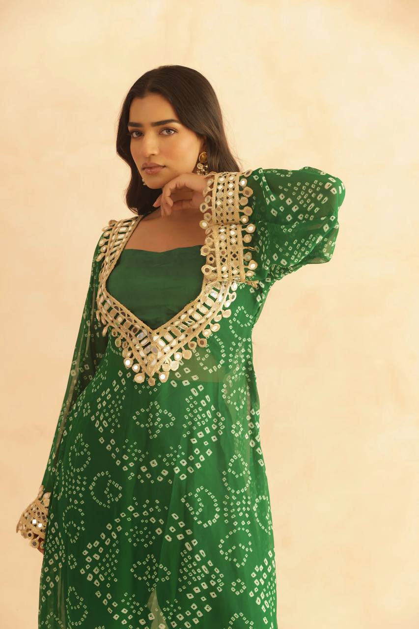 three piece mirrorwork kurti with pent