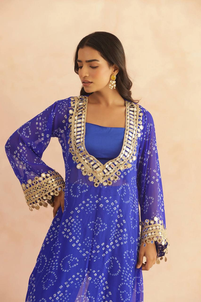 three piece mirrorwork kurti with pent