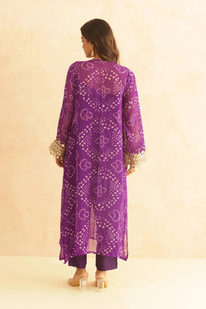 three piece mirrorwork kurti with pent