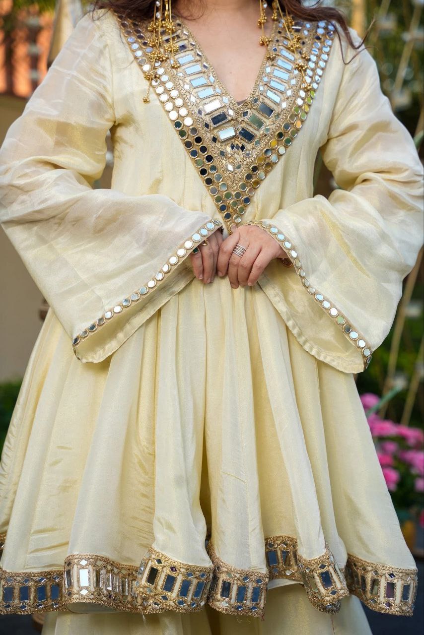 Super Hit AliyaCut KEDIYA STYLE Real Mirror Work Plazzo Set