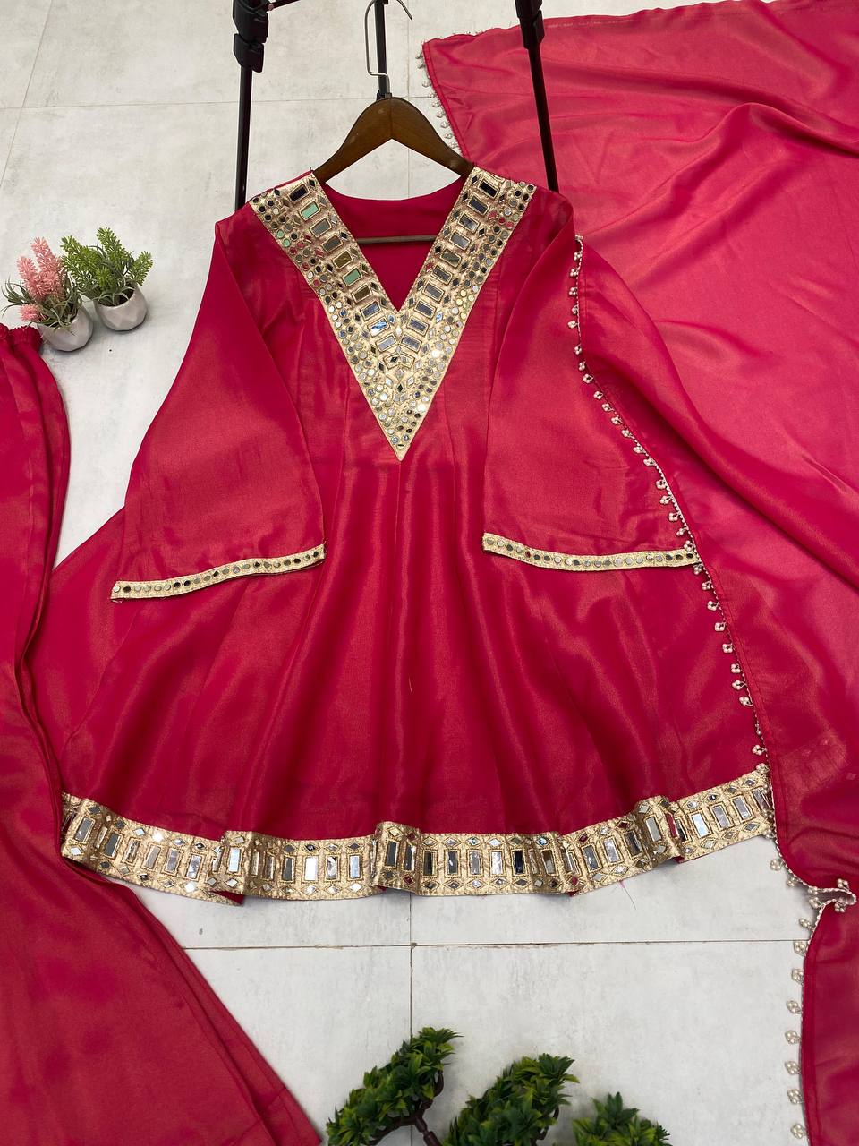 Super Hit AliyaCut KEDIYA STYLE Real Mirror Work Plazzo Set